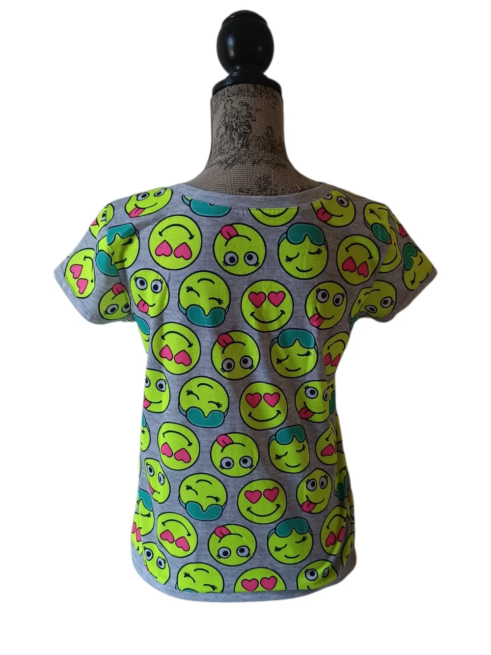 Justice girls multicolored emoji allover print short-sleeve t-shirt size (16-18)